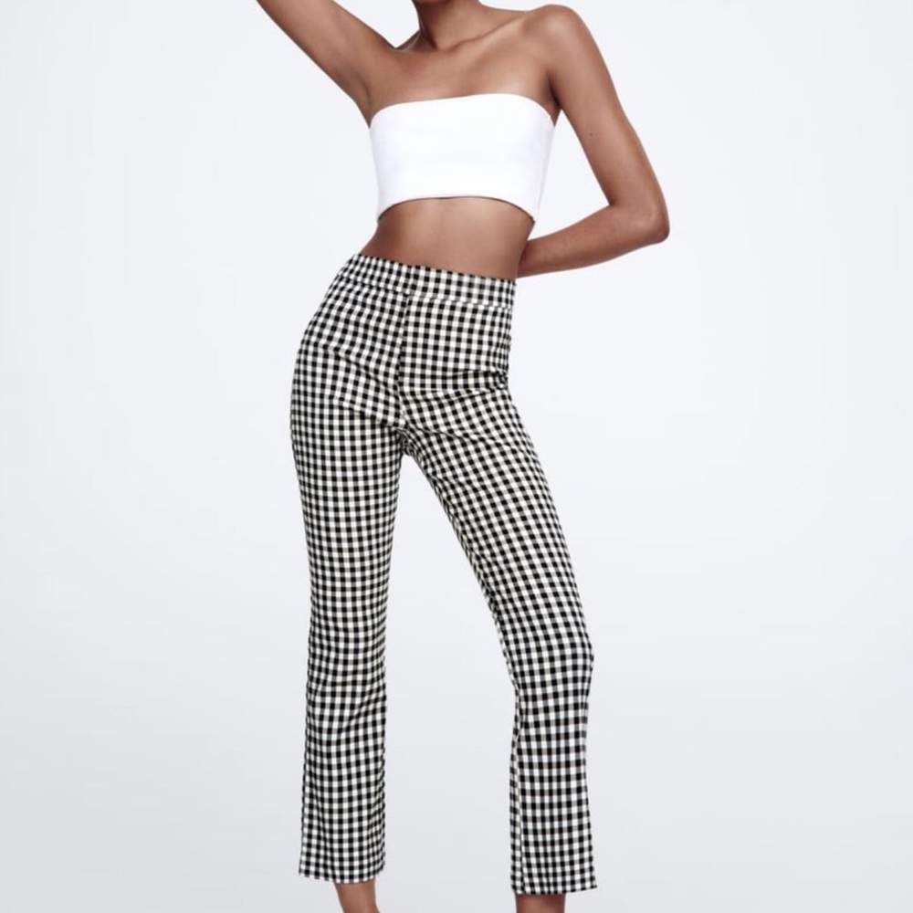 Zara Gingham mini flare pant size s